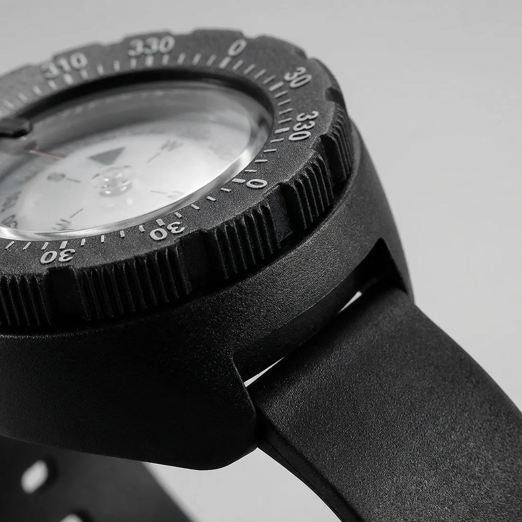 Wrist diving compass with luminous dial and rotating bezel