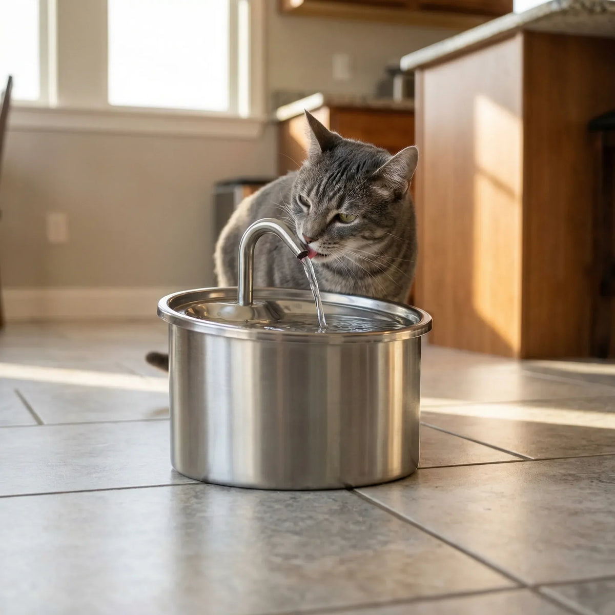 Automatic pet water fountain with built-in filter and flowing water spout