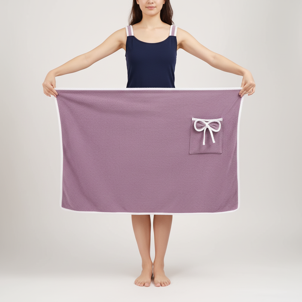 Wearable bath skirt wrap with shoulder slots and pocket