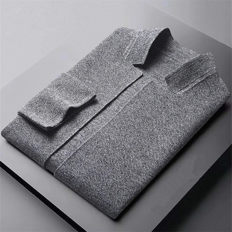 Slim fit stand collar cardigan with textured knitted finish