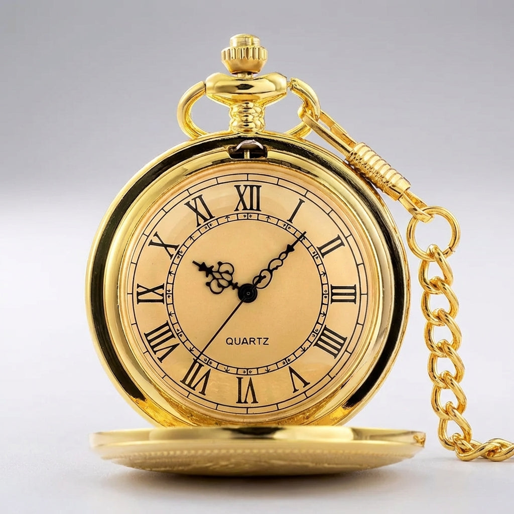 Vintage pocket watch pendant with Roman numerals and protective lid