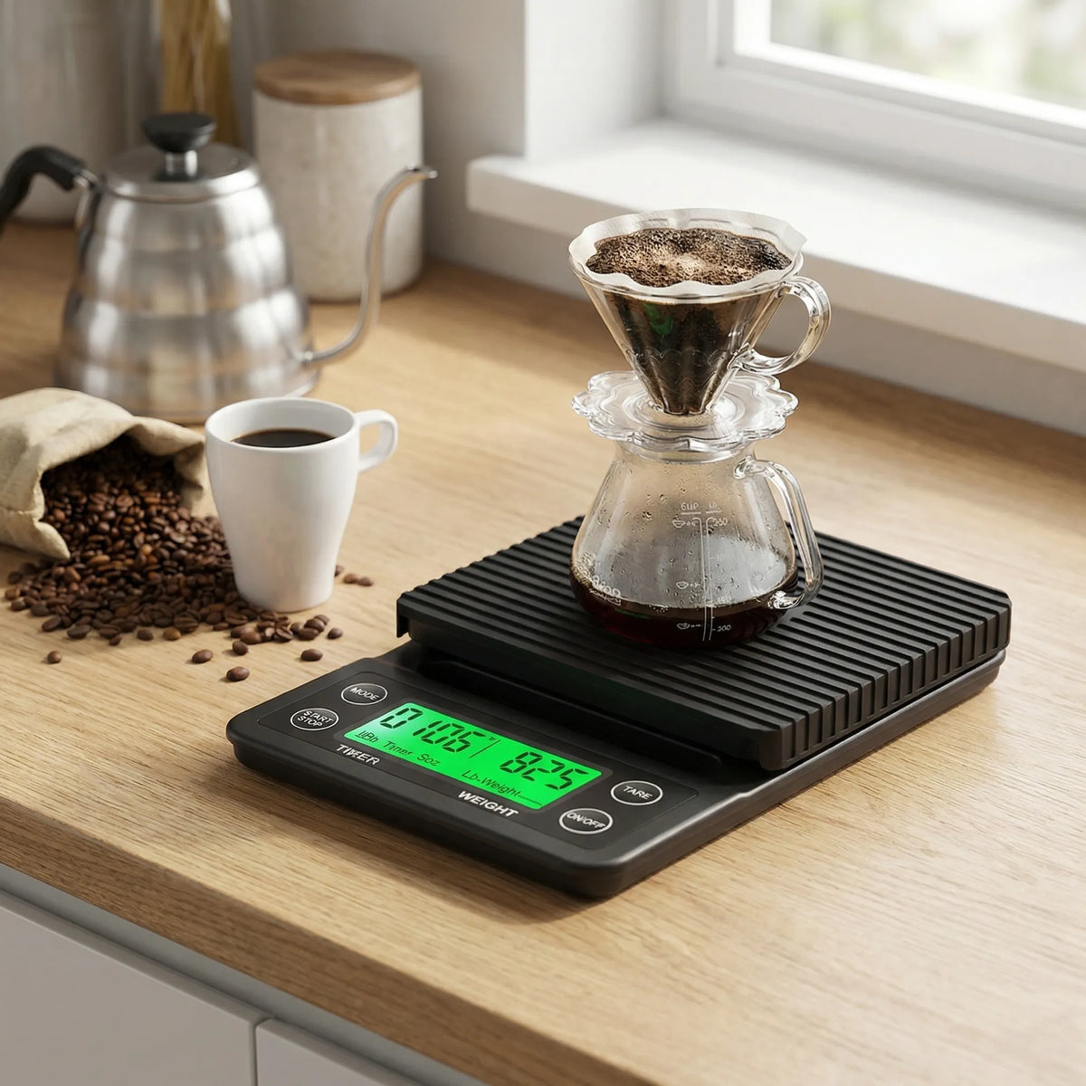 Portable digital coffee scale with built-in timer and backlit display