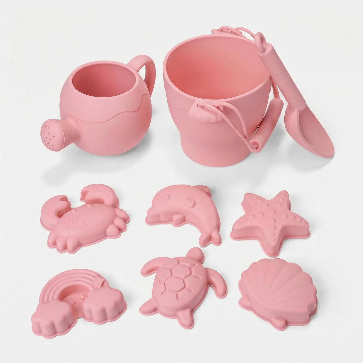 Kids beach toy set with bucket, spade and sea creature sand moulds