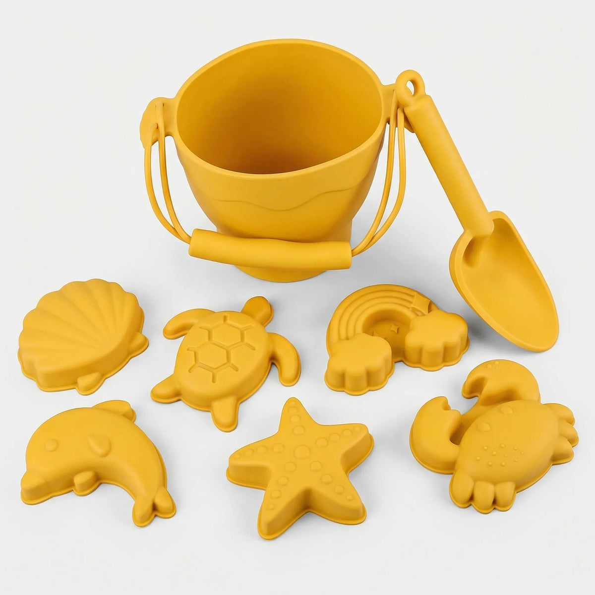 Kids beach toy set with bucket, spade and sea creature sand moulds