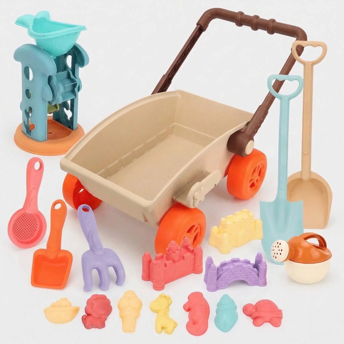 Kids beach play set with trolley and sand moulds for creative play