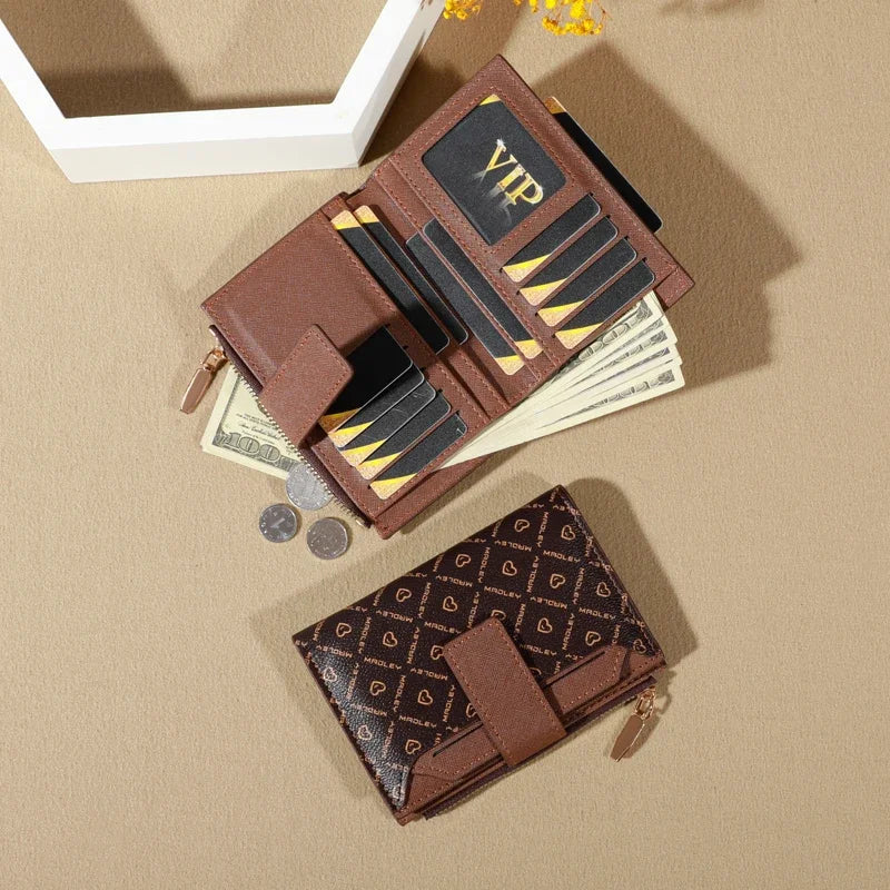 Compact bifold wallet with card slots and zip coin pocket