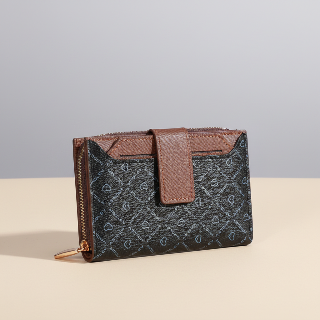 Compact bifold wallet with card slots and zip coin pocket