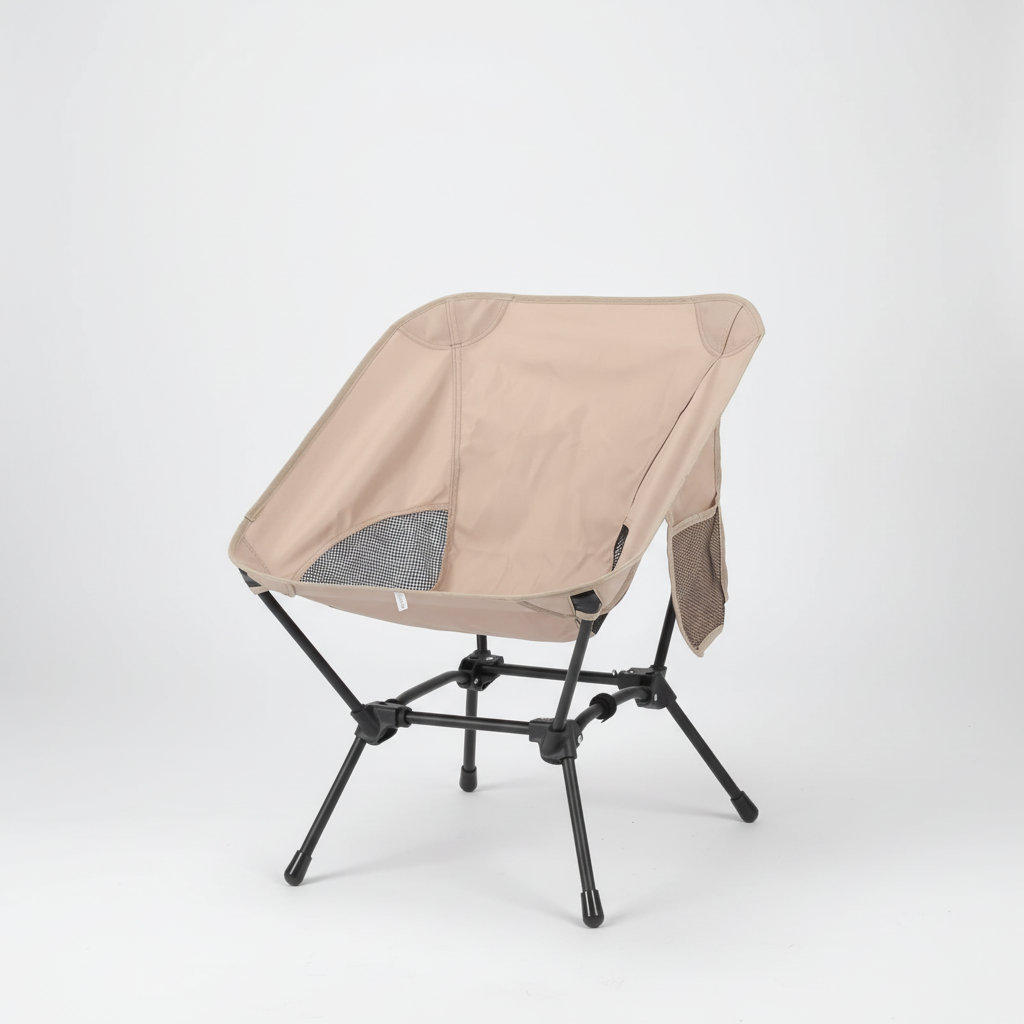 Compact folding outdoor chair with four-corner frame and breathable seat