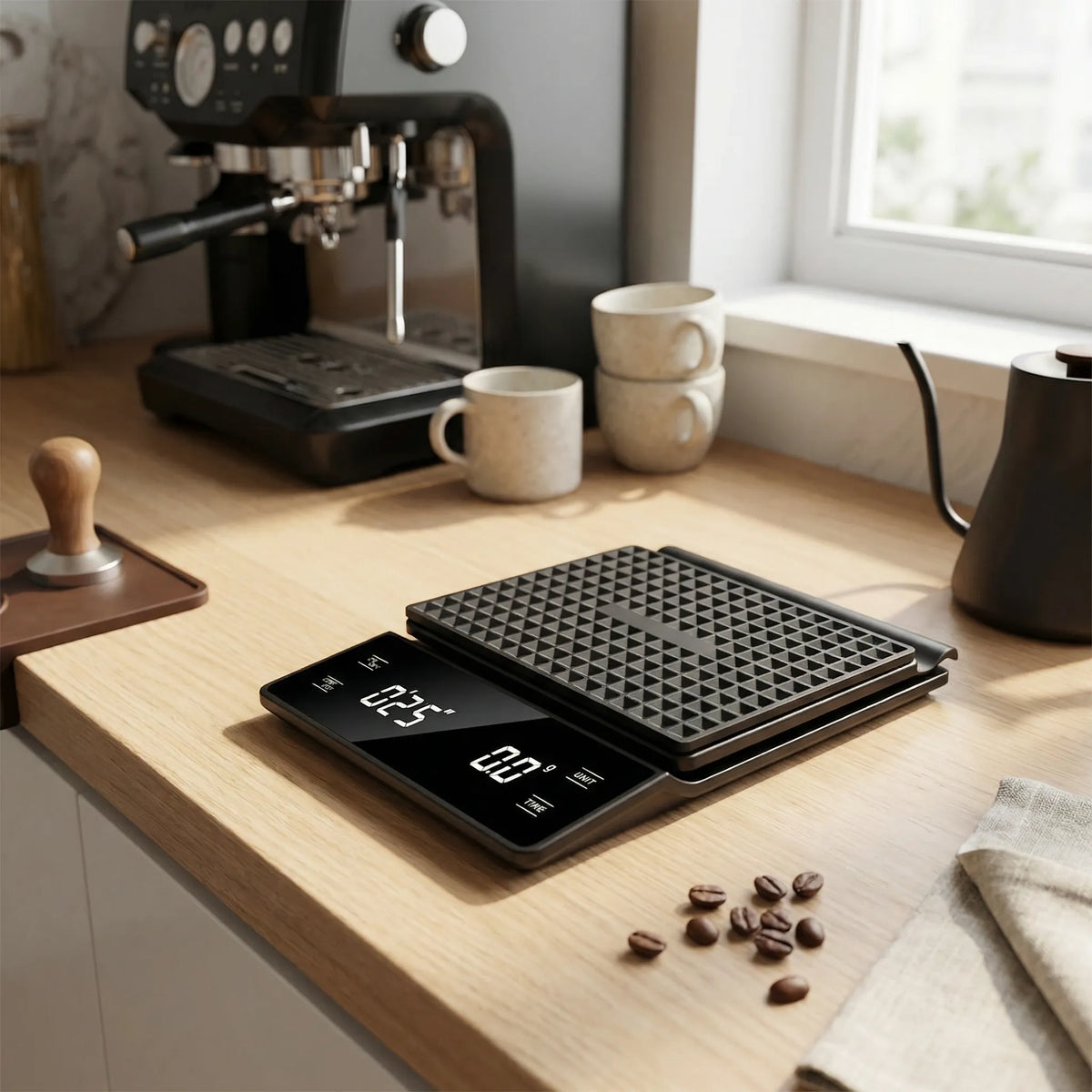 Digital coffee scale with built-in timer and large LED display