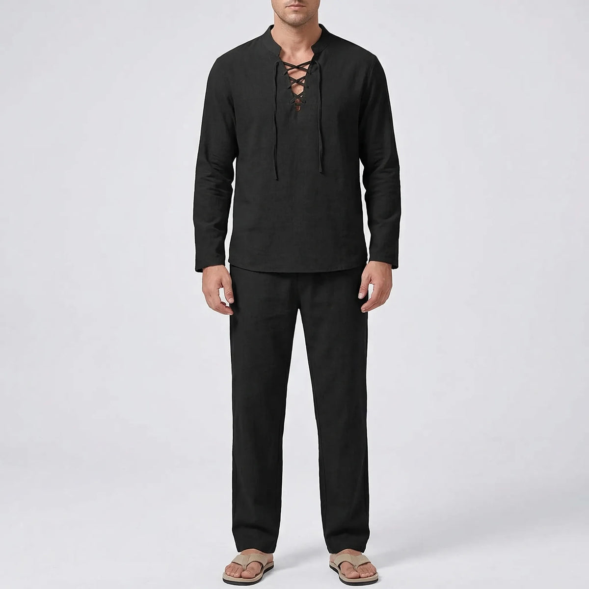 Men's relaxed matching shirt and trousers set with breathable fabric