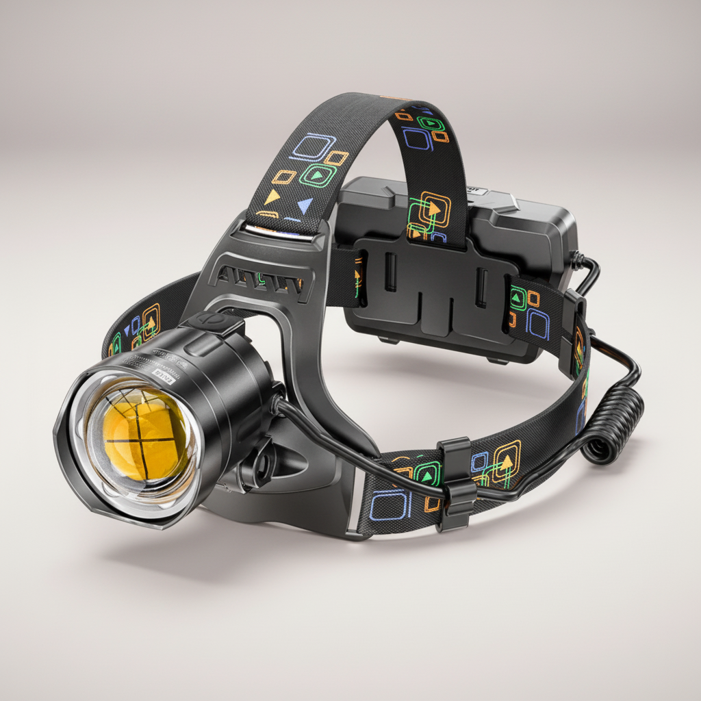 Rechargeable headlamp with zoomable XHP100 LED and waterproof housing