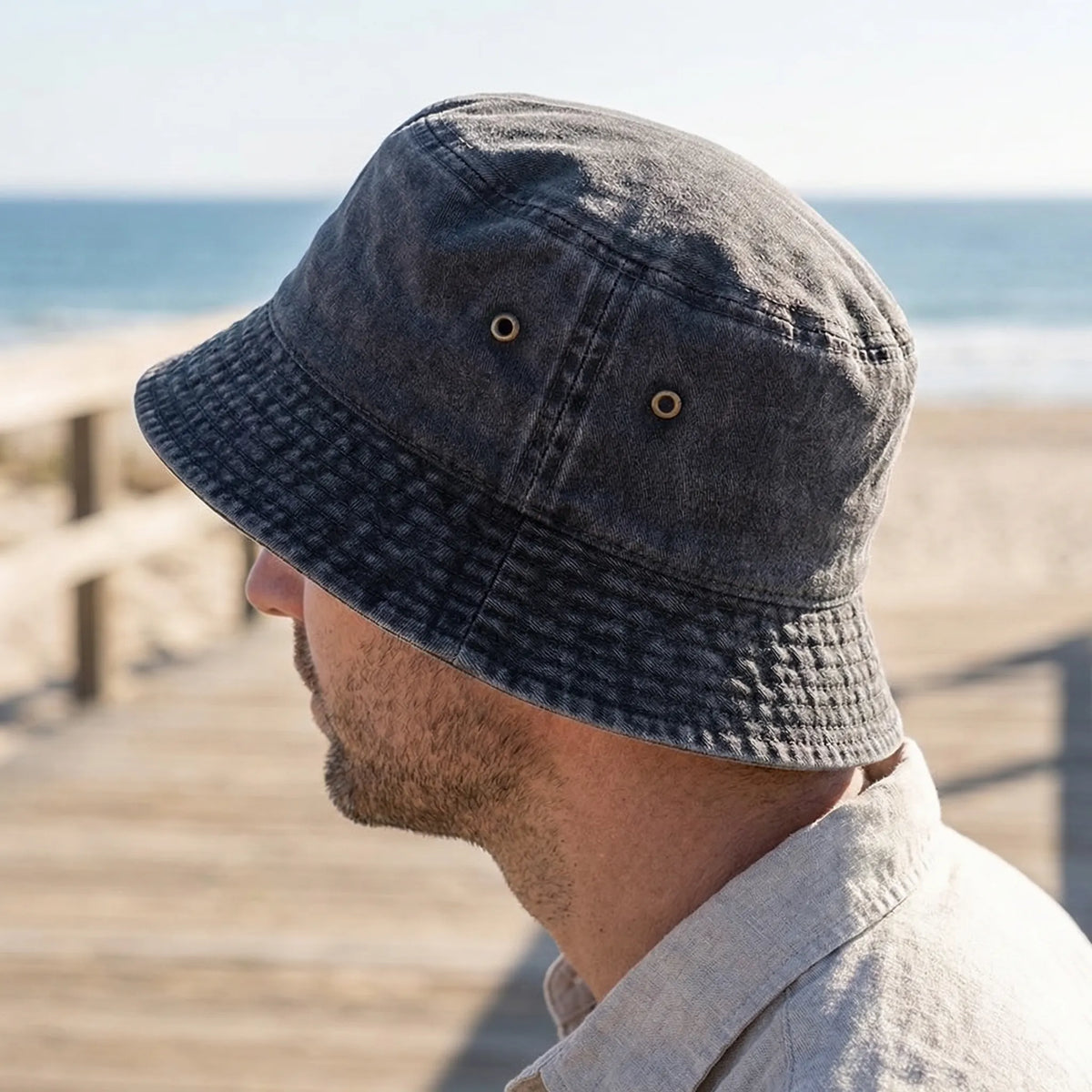 Unisex bucket hat with wide brim for sun protection and outdoor wear