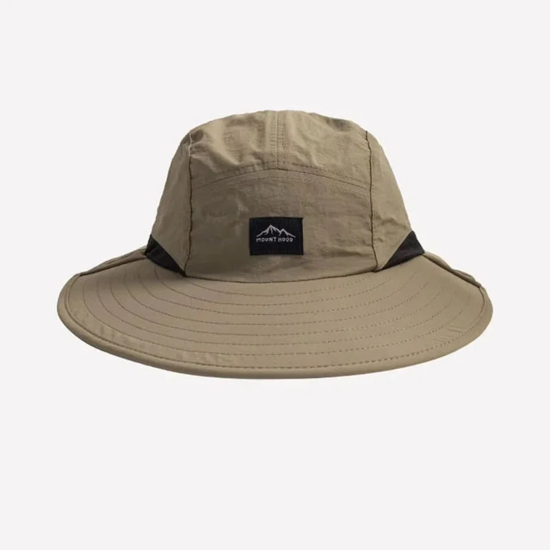 Wide-brim outdoor hat with neck protection and UV shade