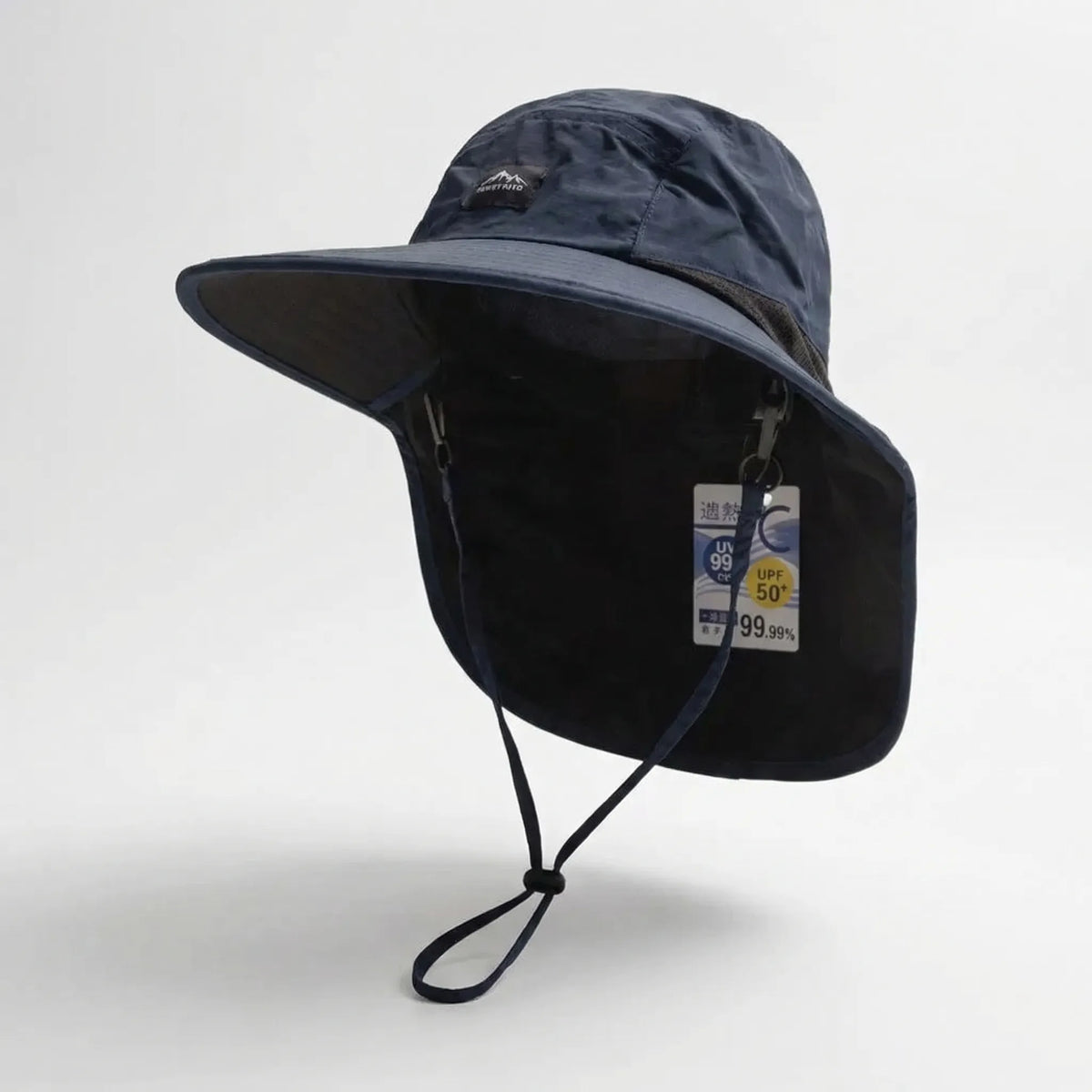 Wide-brim outdoor hat with neck protection and UV shade
