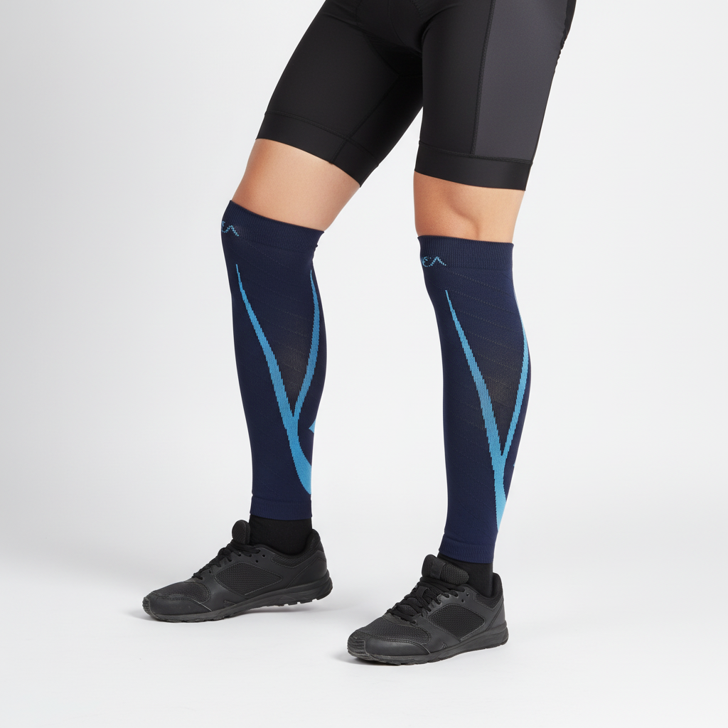 Footless calf compression sleeves with breathable polyester and non-slip design