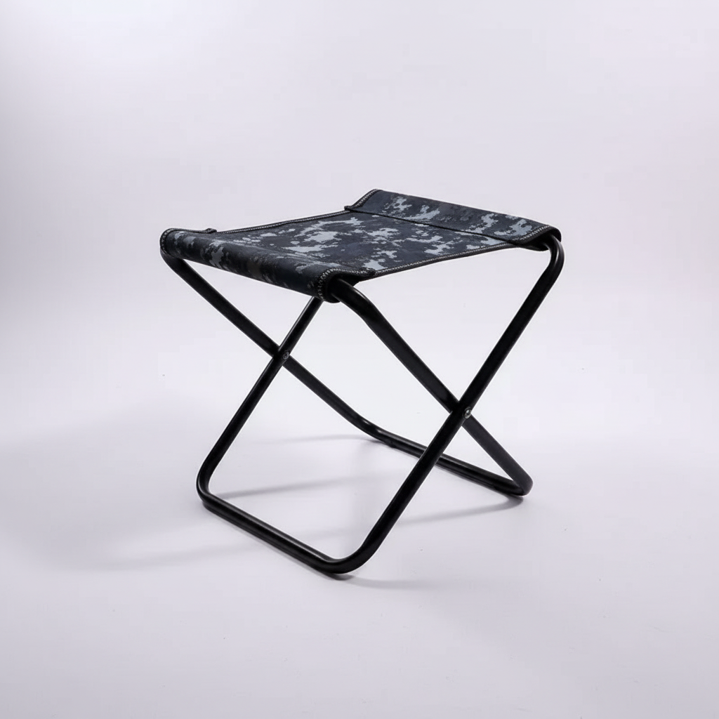 Collapsible camping stool with woven seat and lightweight folding frame