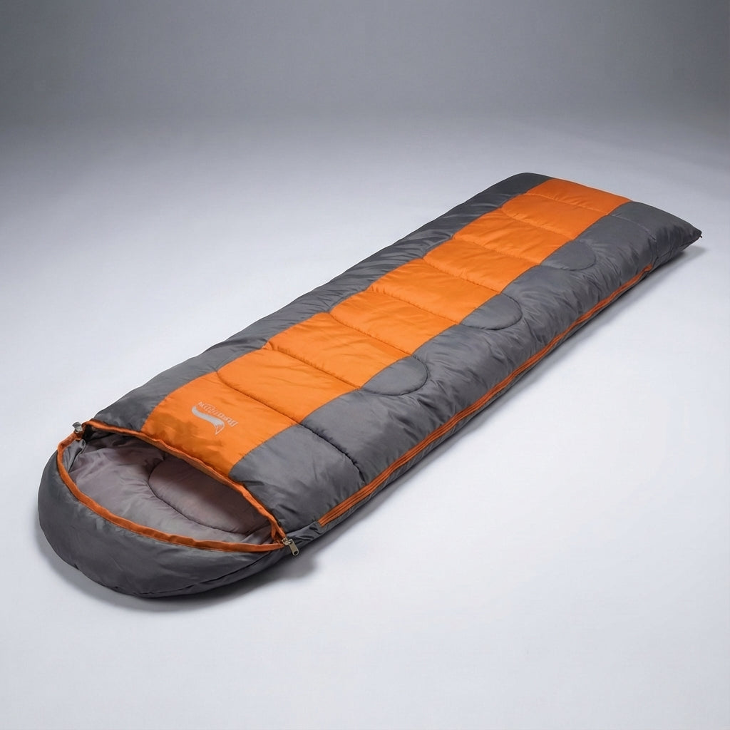 Lightweight envelope-style sleeping bag with compression sack