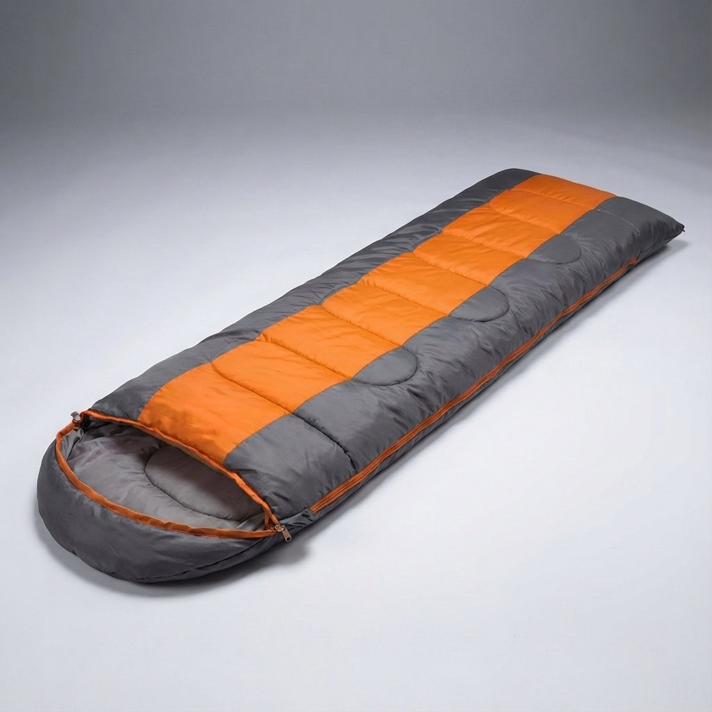 Lightweight envelope-style sleeping bag with compression sack