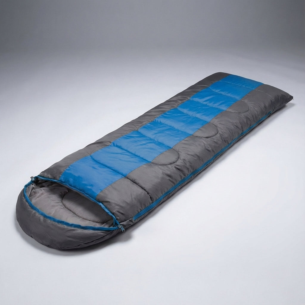 Lightweight envelope-style sleeping bag with compression sack