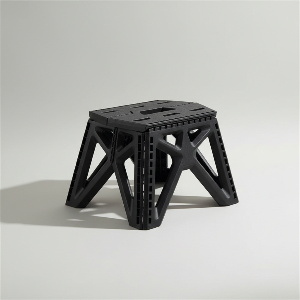 Compact folding camping stool with carry handle and stable base