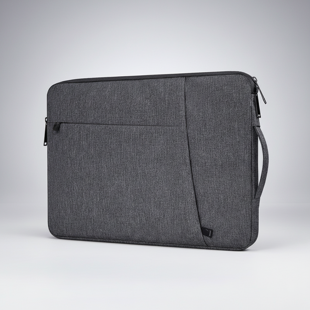 Water-resistant canvas laptop sleeve with padded interior and front pocket