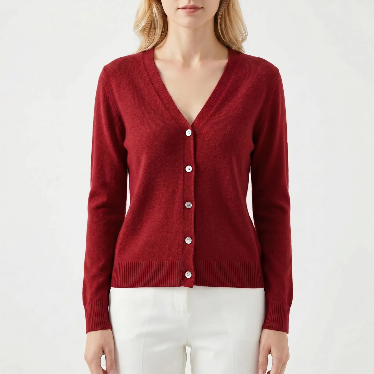 Women's V-neck button cardigan in fine knit with relaxed fit