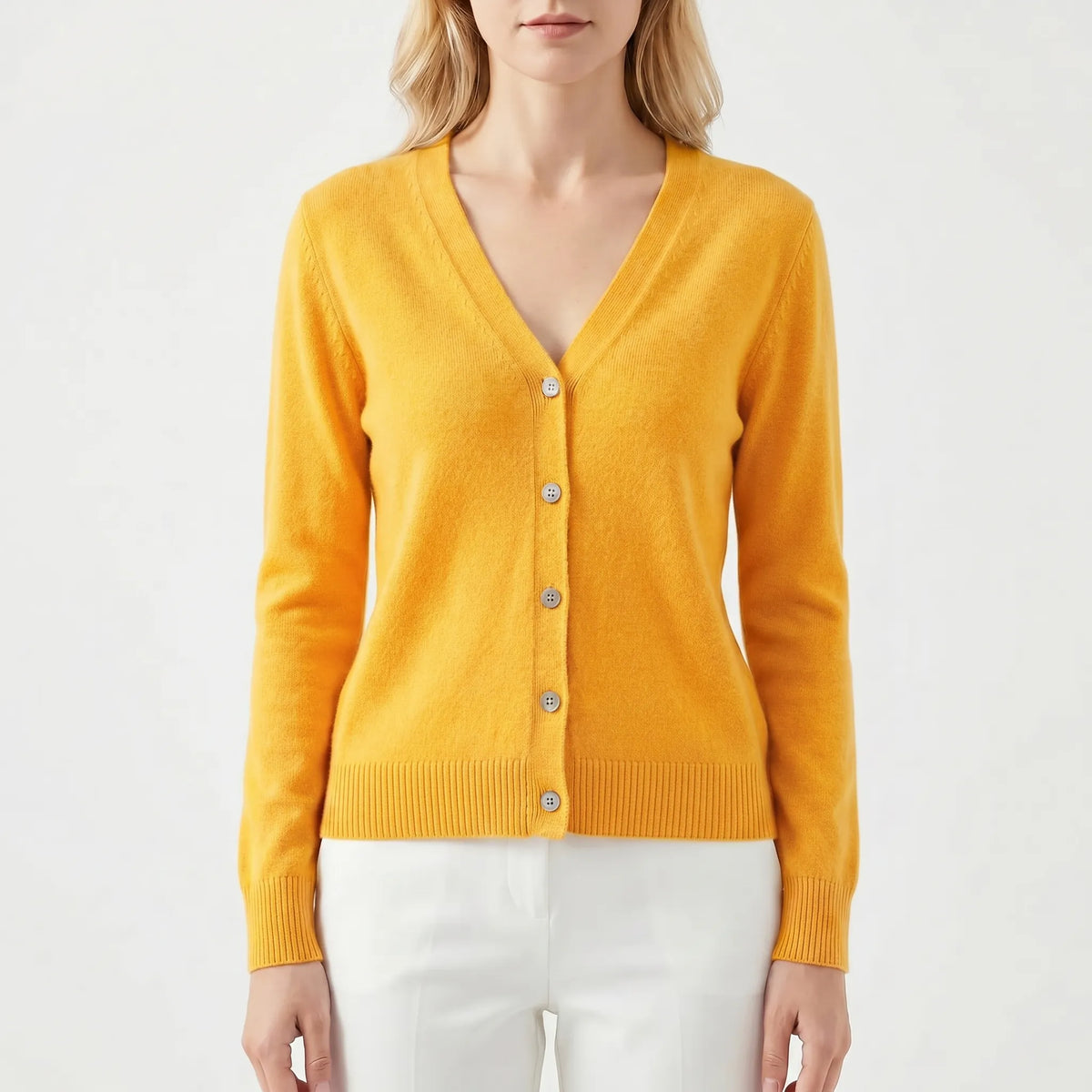 Women's V-neck button cardigan in fine knit with relaxed fit
