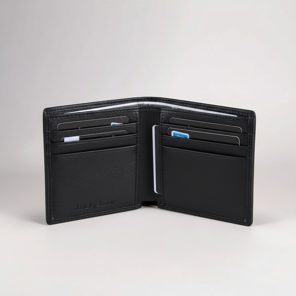 Minimalist bifold wallet with multiple card slots and zip coin pocket