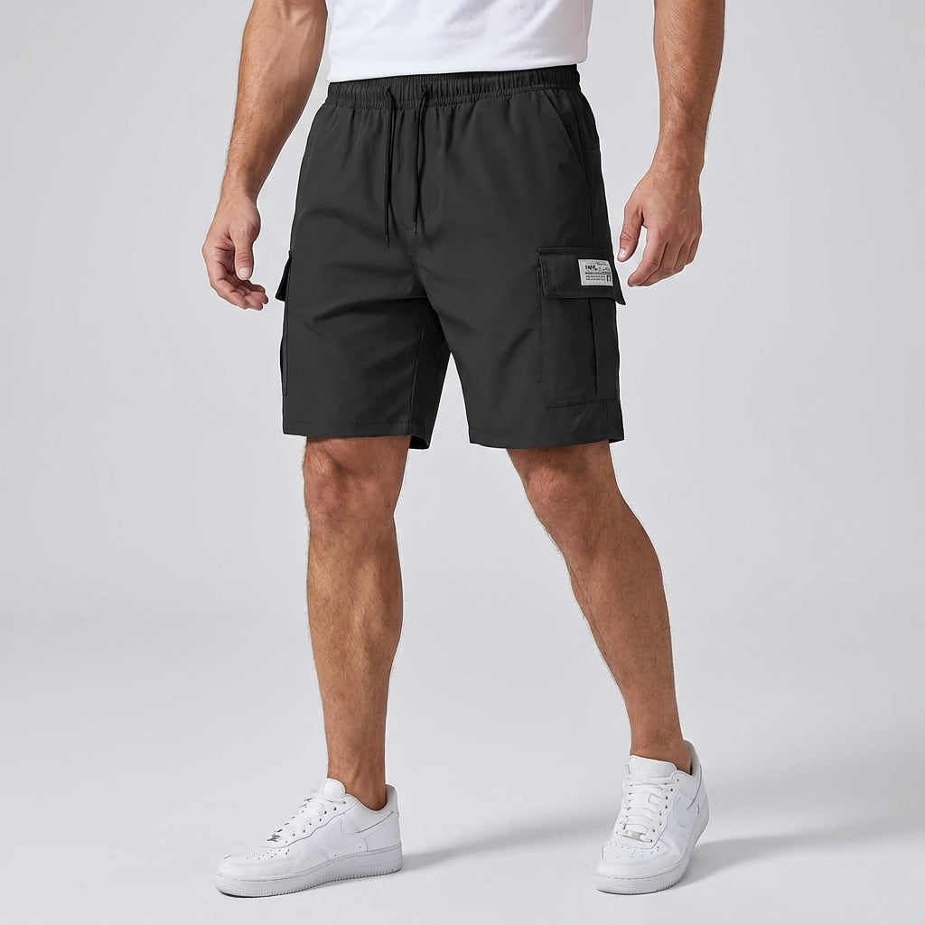 Men's cargo shorts with large pockets and loose fit design
