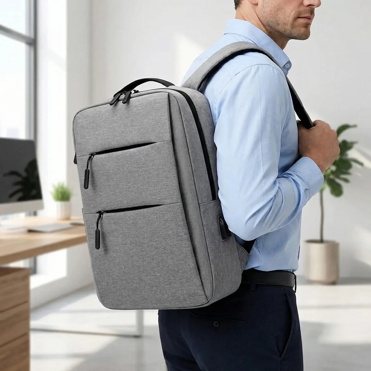 Multi-compartment laptop backpack with USB charging port and padded shoulder straps