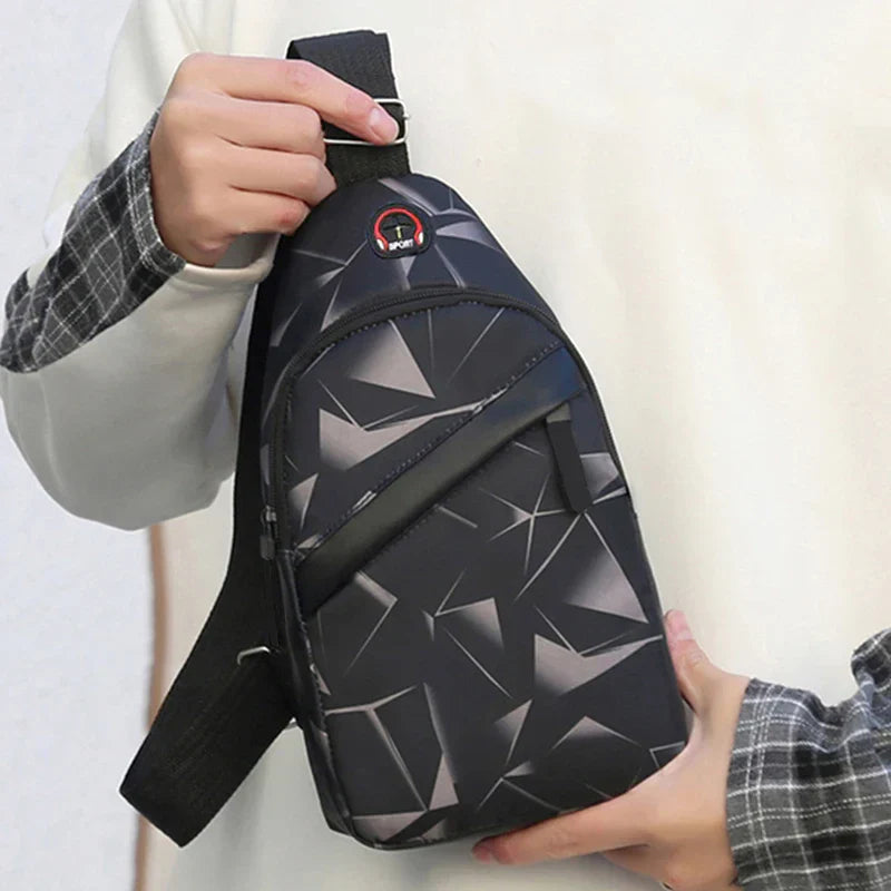 Compact nylon chest bag with adjustable strap and zip closure