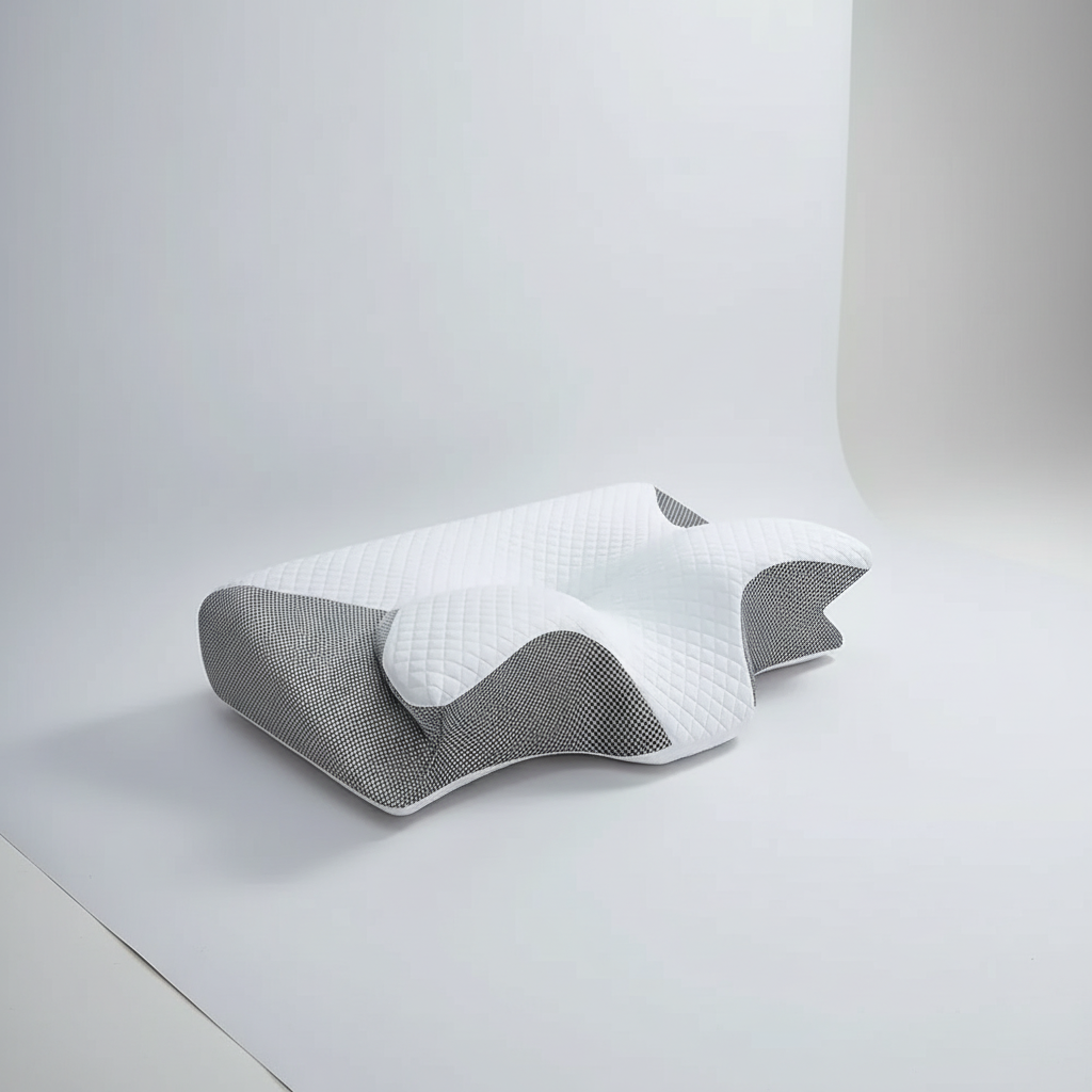 Contoured memory foam neck pillow with ergonomic butterfly design