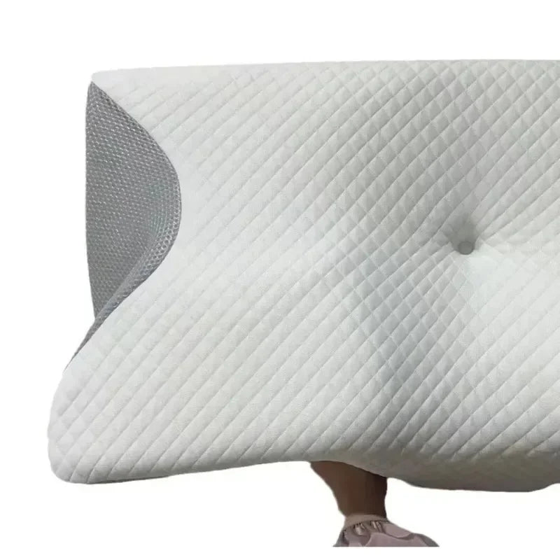 Contoured memory foam neck pillow with ergonomic butterfly design