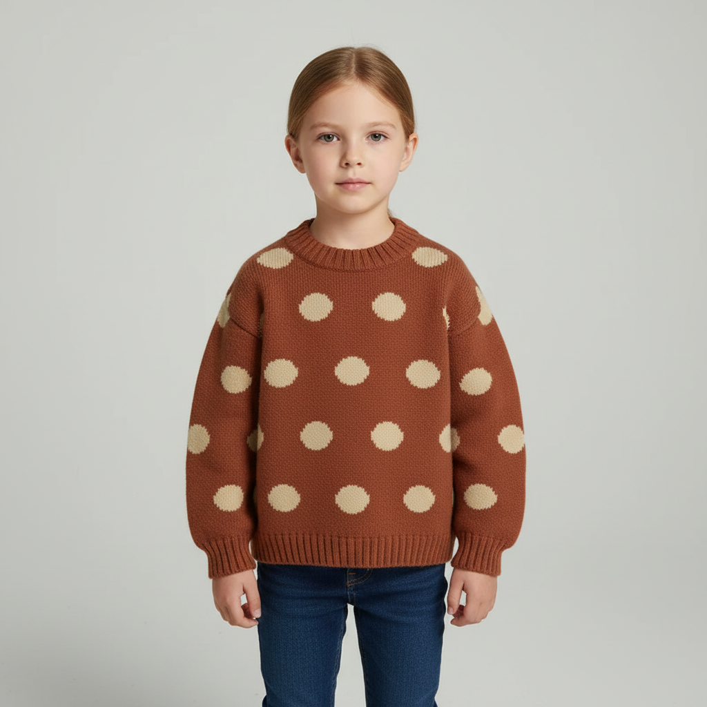 Kids polka-dot knit jumper with long sleeves and ribbed cuffs