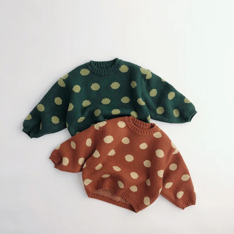 Kids polka-dot knit jumper with long sleeves and ribbed cuffs