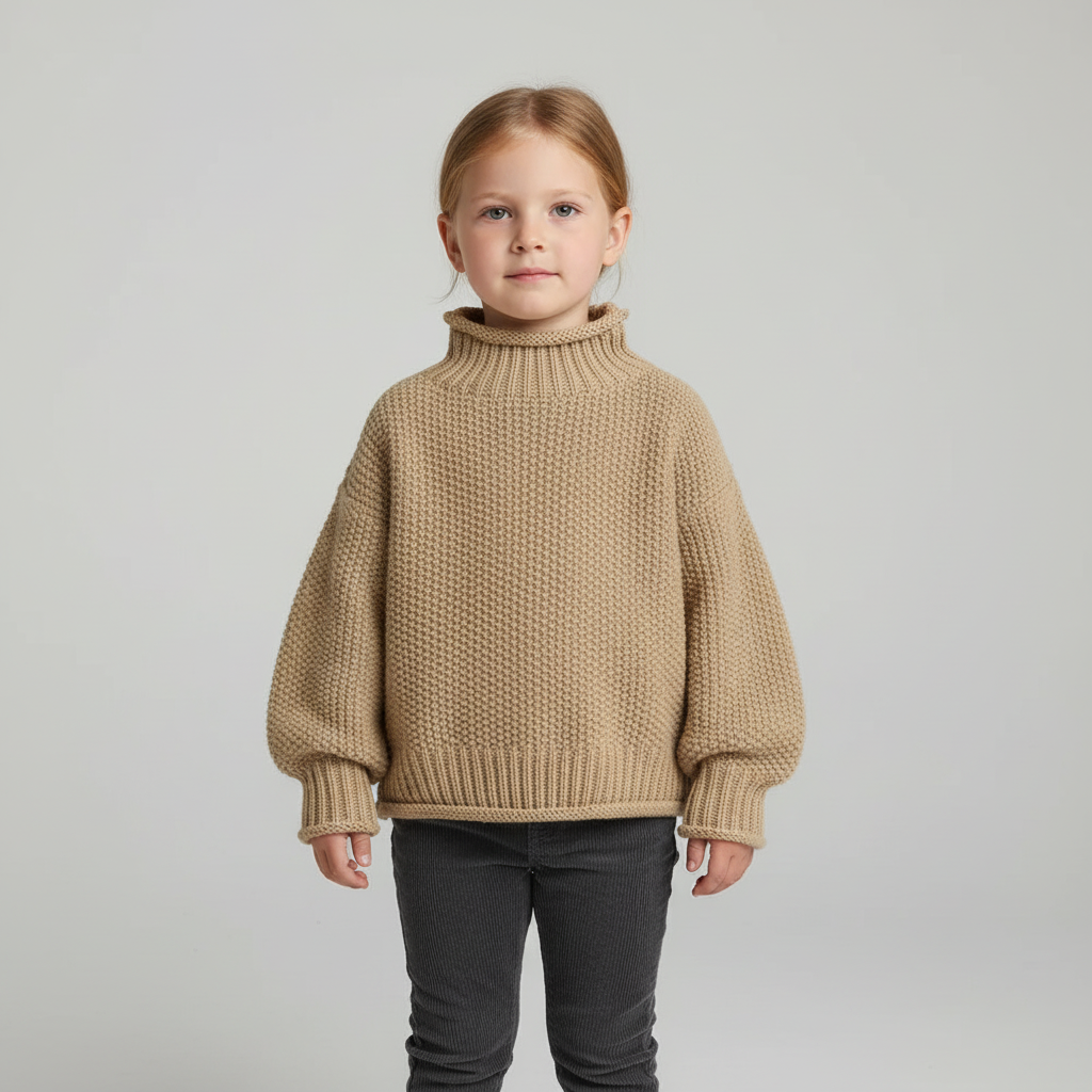Kids ribbed turtleneck sweater with soft cotton blend in vintage knit style