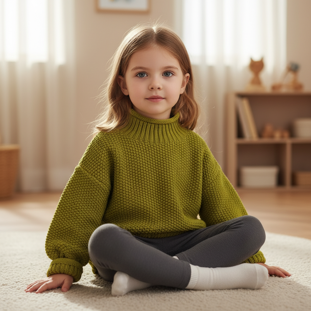 Kids ribbed turtleneck sweater with soft cotton blend in vintage knit style