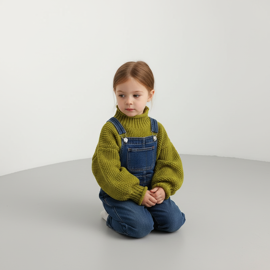 Kids ribbed turtleneck sweater with soft cotton blend in vintage knit style