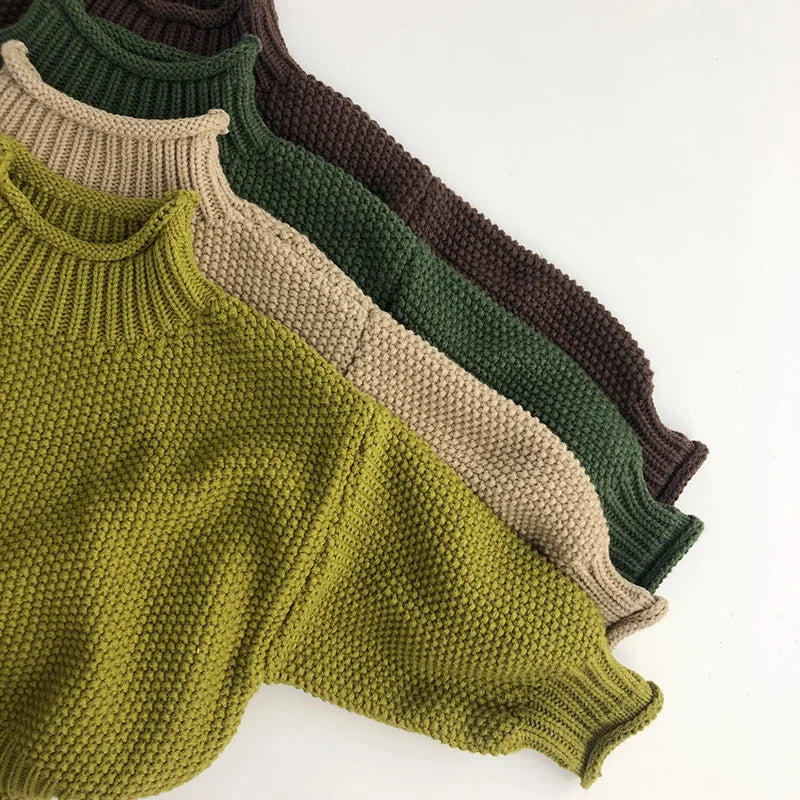 Kids ribbed turtleneck sweater with soft cotton blend in vintage knit style