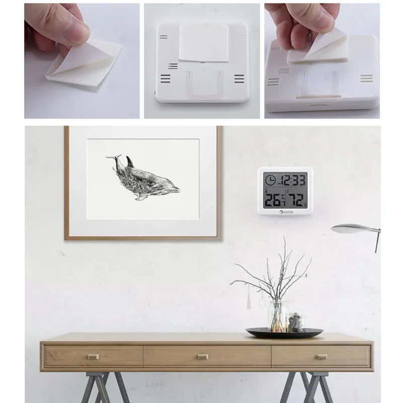 Digital desk and wall clock with temperature and humidity display