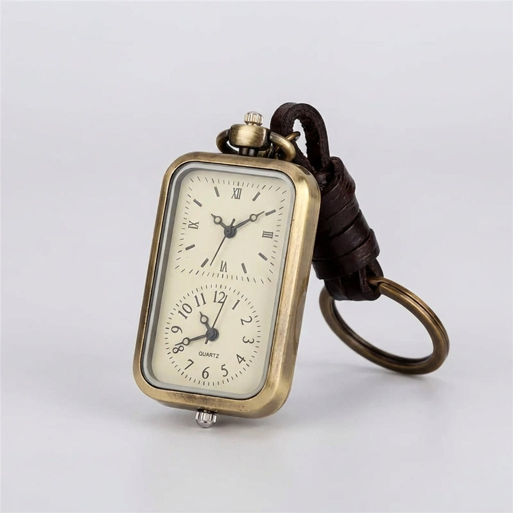 Retro square pendant watch with dual time dials and vintage styling