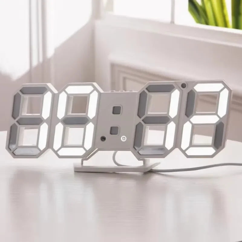 Modern 3D LED digital wall clock with large digits and calendar display