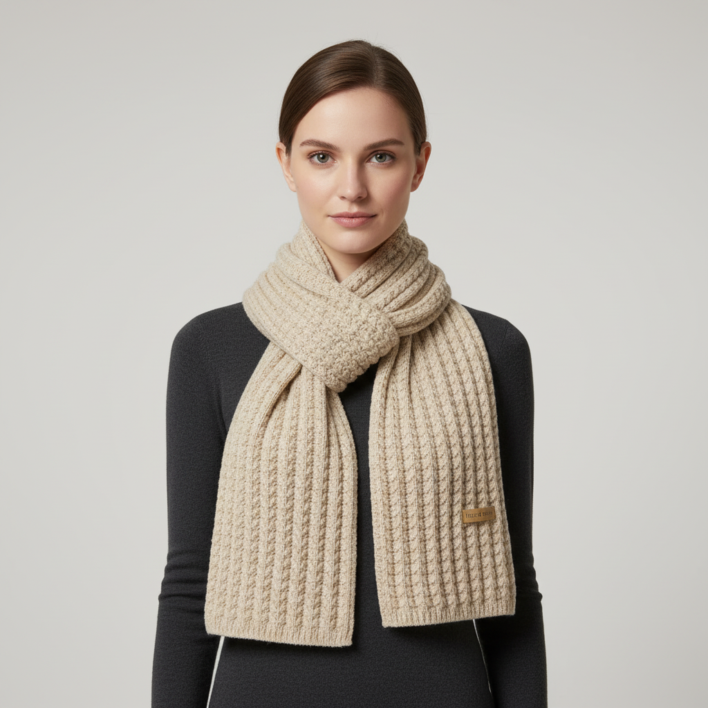 Chunky knit long scarf with cashmere-like softness for winter warmth