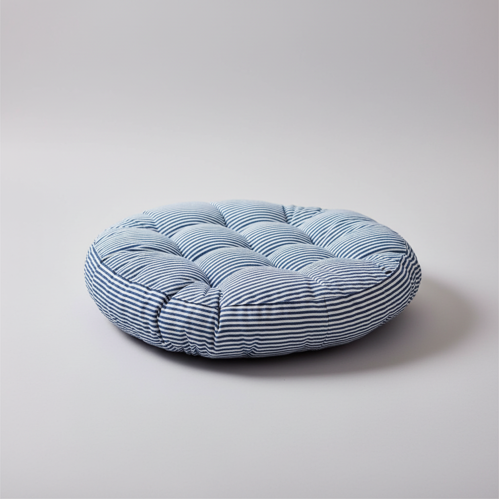 Thick round floor cushion with tufted support for meditation and seating