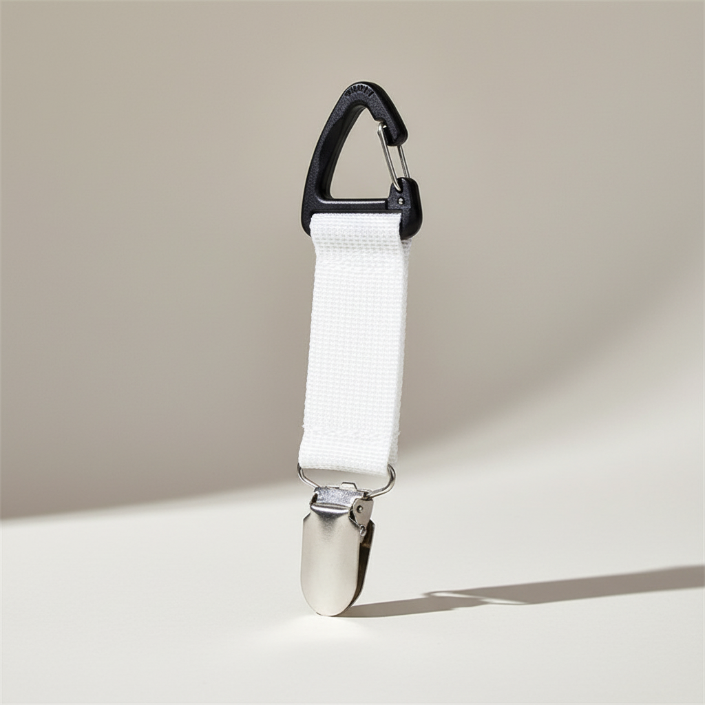 Portable metal clip strap hanger for hats and travel accessories