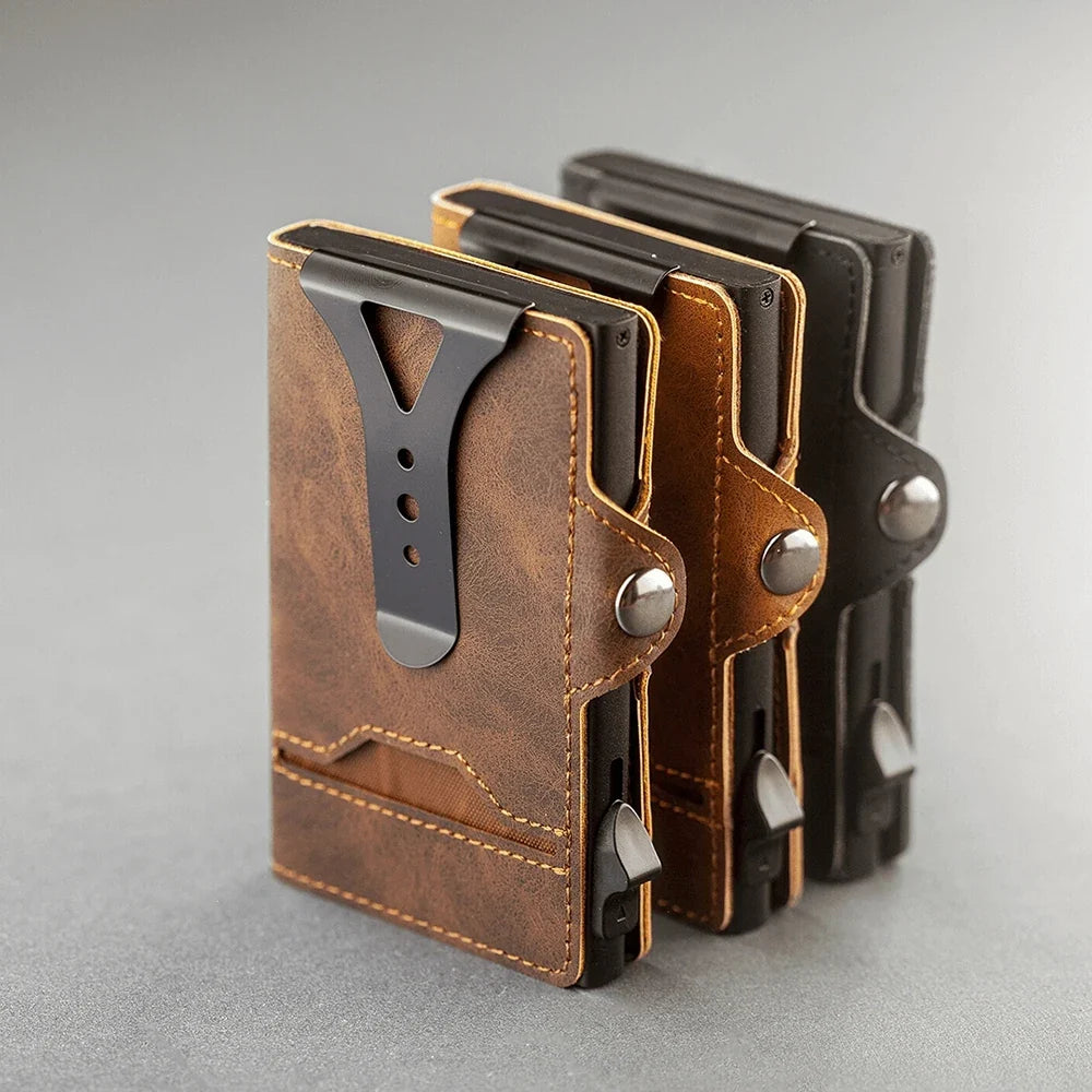 Slim pop-up card wallet with RFID blocking and money clip