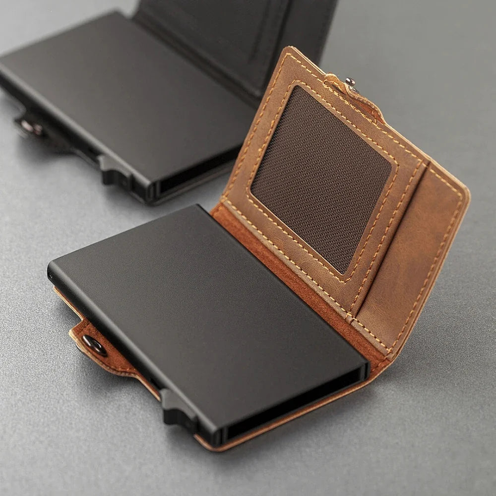 Slim pop-up card wallet with RFID blocking and money clip