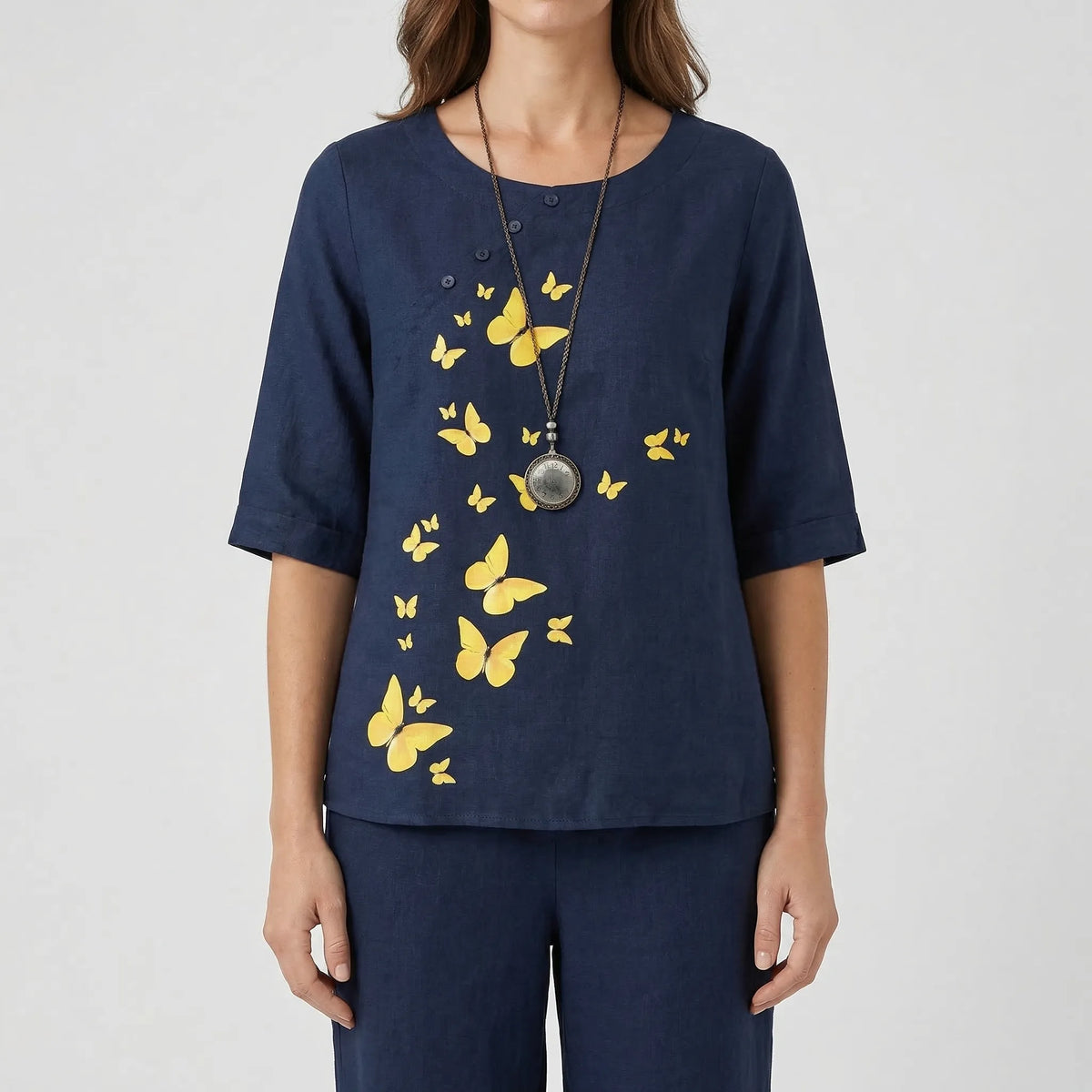 Women's clover print short-sleeve top and high-waist pant set