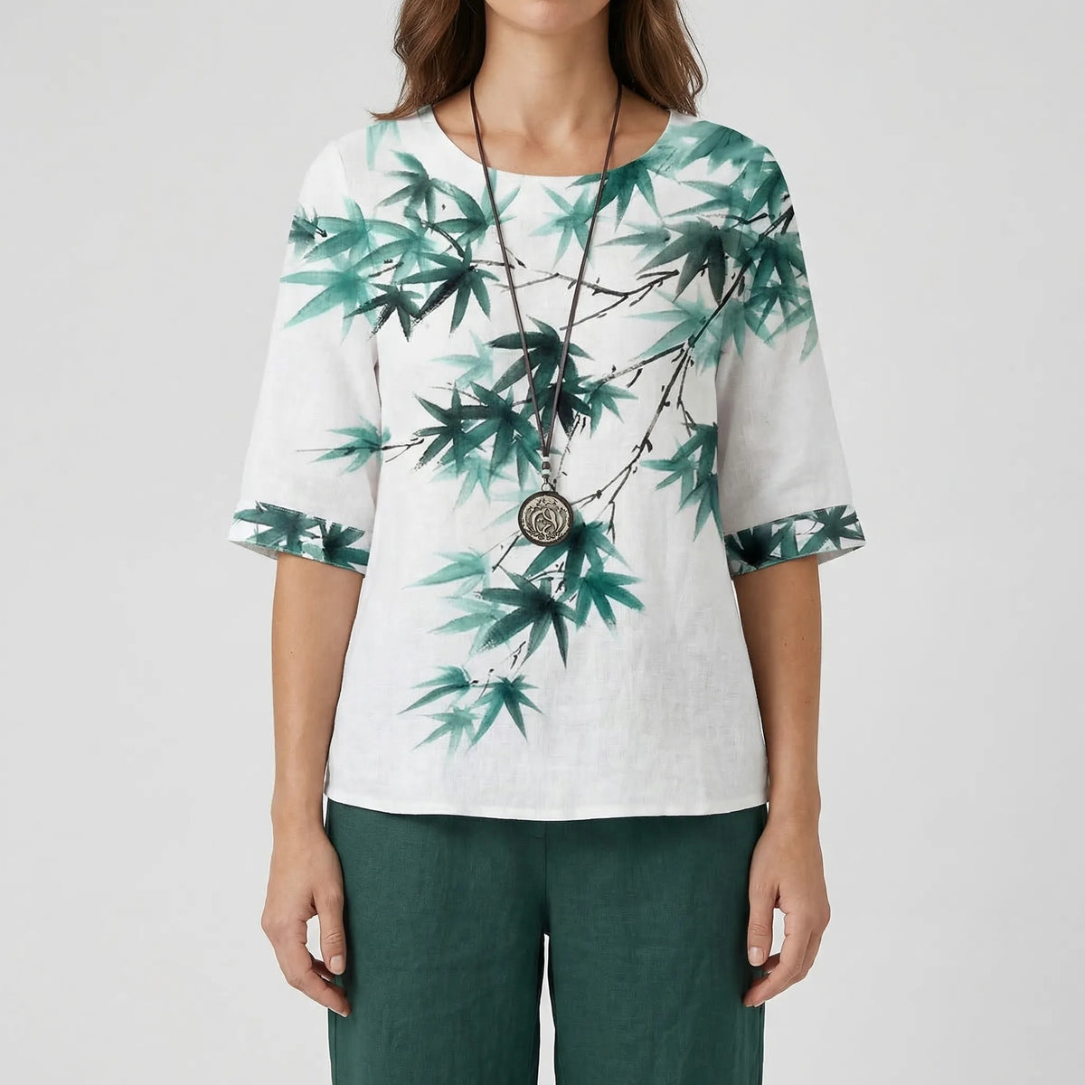 Women's clover print short-sleeve top and high-waist pant set