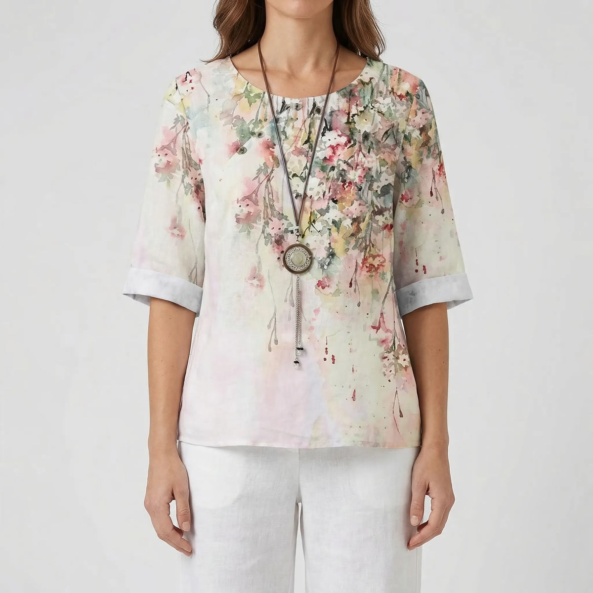 Women's clover print short-sleeve top and high-waist pant set